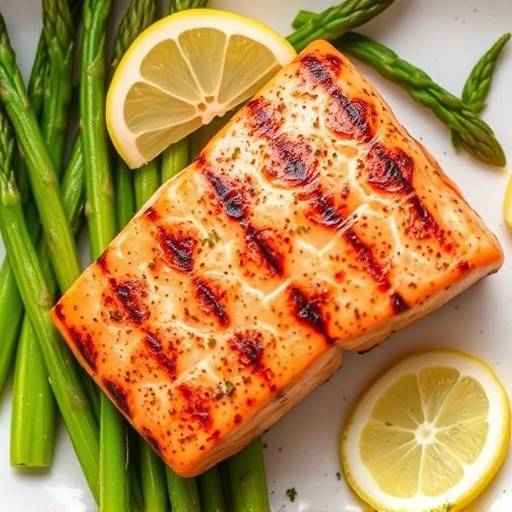 Grilled salmon with asparagus