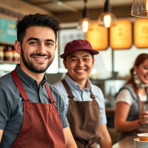 Restaurant staff smiling